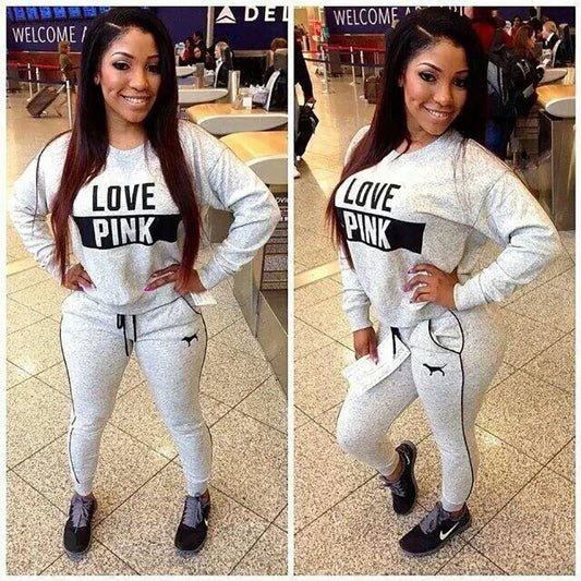 Fashion New Women Sweatshirts Sportswear Printed Letter Spring Tracksuit Long Sleeve Casual 2 Piece Set