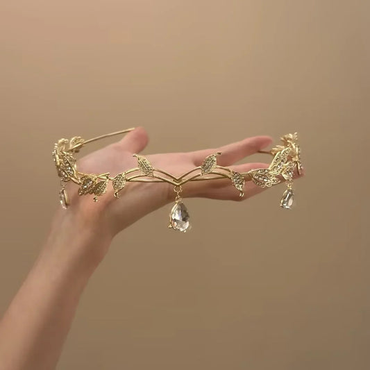 Luxury Crystal Crown Bridal Hair Accessories Wedding Rhinestone Waterdrop Leaf Elegant Hair Band Hair Accessories for Women
