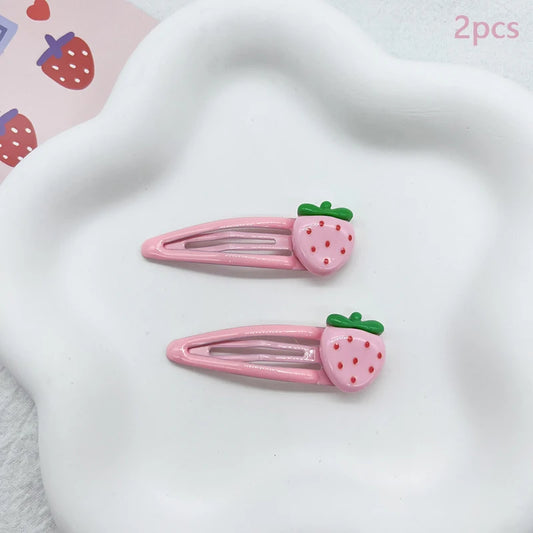 2Pcs/set Cute Sweet Strawberry Hairpin Lovely Pink Hair Clips Girls Bangs Clips BB Snap Clip Hair Accessories