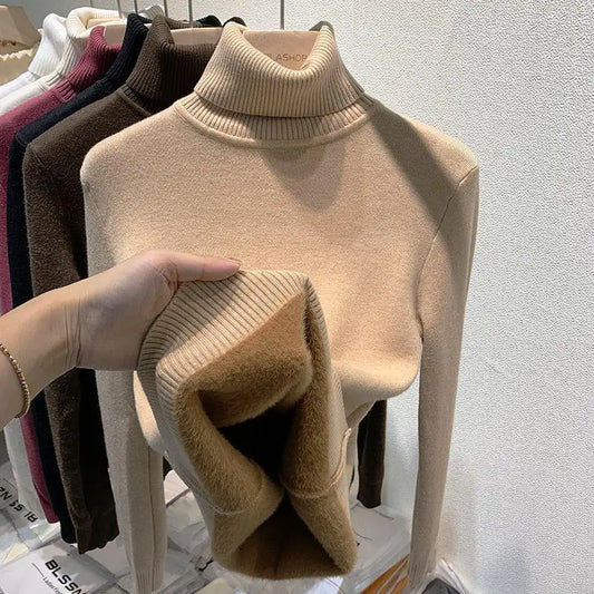 2025 New Thickened High Collar Pullover Women’s Sweater Top Winter Warm Solid Color Inner Wear Bottoming Shirt