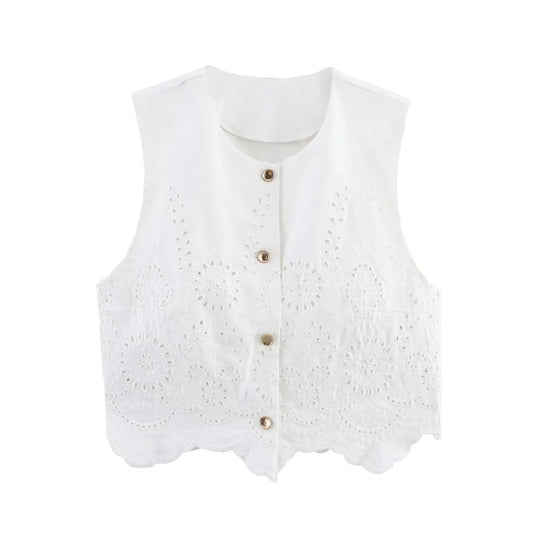 High Street Fashion Women's Outfits Embroidered Hollow Button Vest Mini Skirt Summer Fashion Elegant Holiday Mujer Outfits