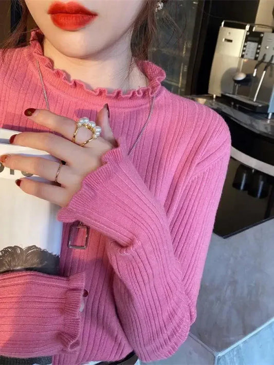 2026 Turtleneck Sweater Women Fashion New Binding Stretch Tops Women Knitted Pullovers Long Sleeve Bottoming Knitted Sweater