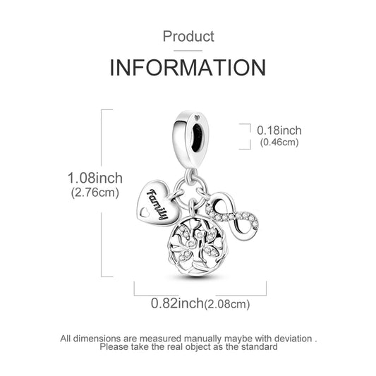 Original 925 Sterling Silver Infinite Family Tree Charm Bead Pendant – Fits Original Bracelet or Chain for Women DIY Jewelry Gift