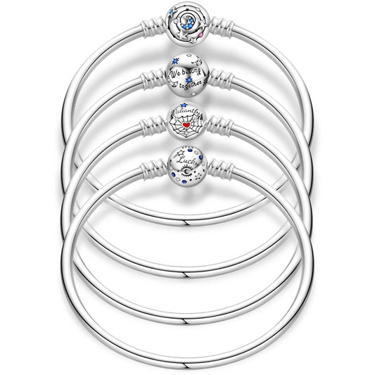 925 Sterling Silver Star Moon Heart Zircon Bracelet | 17–20CM Adjustable | Fits DIY Charms | Women’s Birthday Jewelry