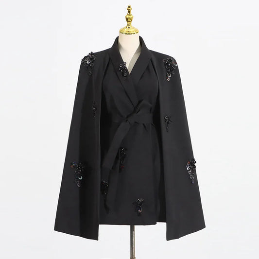 Fashion Personality Coat Women 2025 Autumn New Style Temperament Elegant Loose Splicing Cape Waist Suit Women