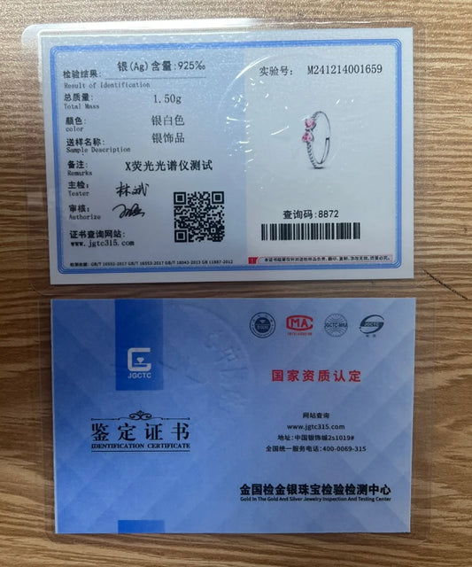 Valentine’s Day Gift Pink Bow and Red Heart 925 Silver Elegant Ring – Exquisite Women’s Jewelry for Wedding and Party