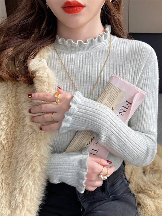 2026 Turtleneck Sweater Women Fashion New Binding Stretch Tops Women Knitted Pullovers Long Sleeve Bottoming Knitted Sweater