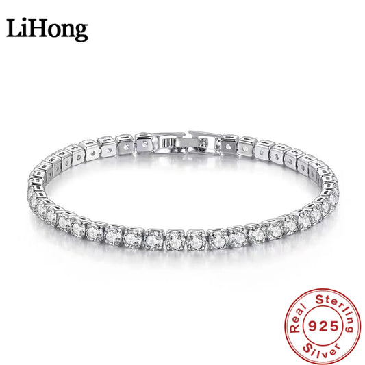 Lihong S925 Sterling Silver Bracelet – Zirconia Tennis Bracelet for Women 4mm Adjustable 16–20cm