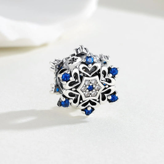 2025 Winter Snowflake Charms 925 Sterling Silver Blue Beads Pendants – Fits Original Bracelet Snowman Charms Christmas Jewelry