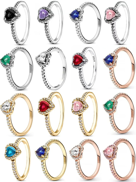 2025 New 925 Silver Heart-Shaped Rings in Red, Pink, and Green – Delicate Women’s Jewelry for Weddings and Parties
