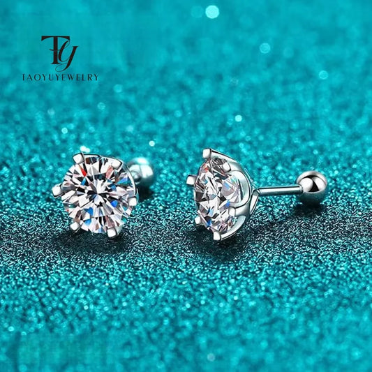 TY 0.3–2CT Moissanite Earrings – 925 Sterling Silver Round Cut Stud Earrings for Men and Women