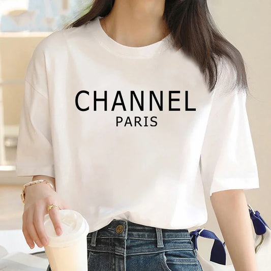 Luxury Brand Women's CHANNEL Graphic T-Shirt – Casual Elegant O-Neck Short Sleeve Top