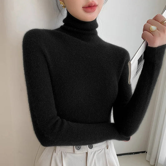 New Autumn Winter Women High Neck Pullover Sweater Korean Style Fashion Knitted Sweater HY138