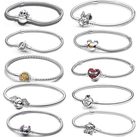 New 925 Silver Disney Mickey Kitty Spider-Man Bracelet – Fashion DIY Jewelry for Women | Miniso