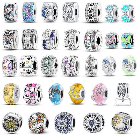 Fashion 925 Pure Silver Colorful Round Rainbow Murano Glass Charm Pendant Beads – Suitable for DIY Bracelet Women Jewelry