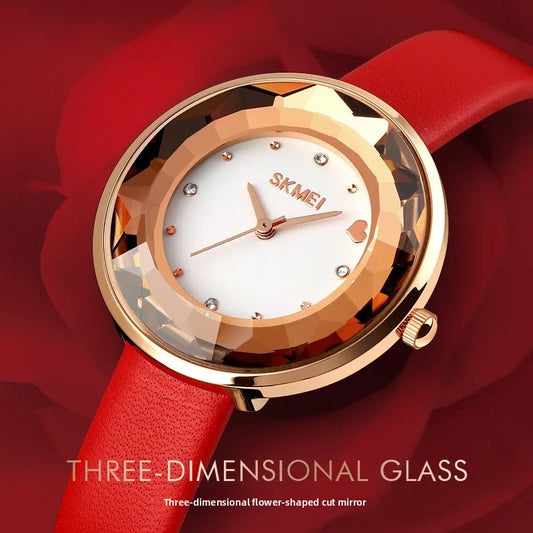 2025 New Women's Quartz Watch: 3D Floral Dial, Screw-Down Crown, Includes Gift Box