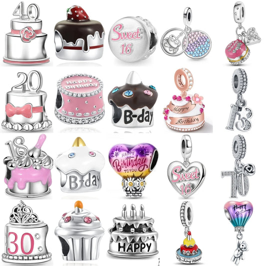 Fashion 925 Sterling Silver Birthday Series Charm – Birthday Cake & Hot Air Balloon Pendant DIY Fits Original Bracelet Jewelry Gift