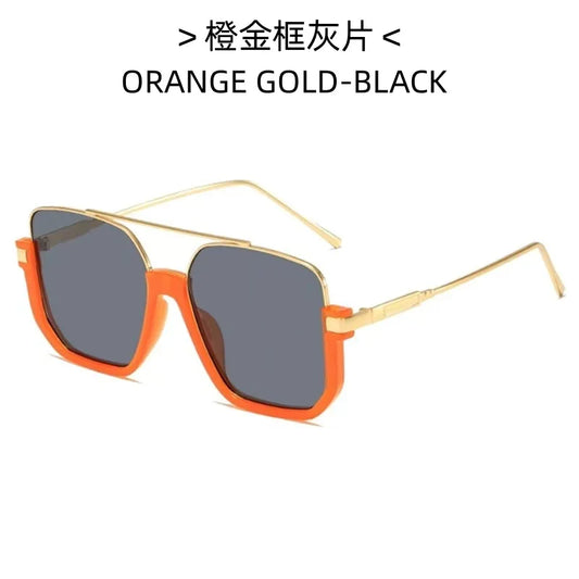 Eyewear Sunglasses Women Summer Plain Face Double Beam Large Frame anti-blue Retro Glasses Advanced Sense Sun T134