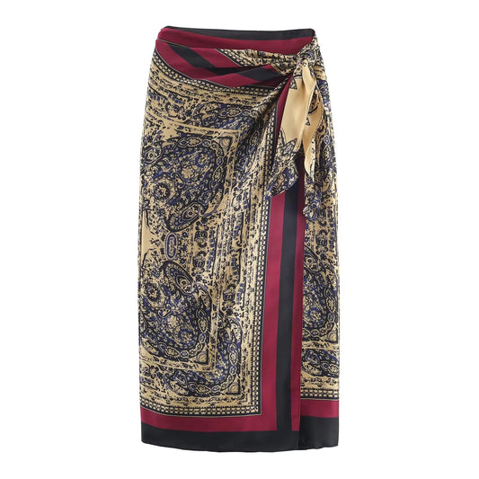 2025 autumn new women's clothing casual fashion versatile elegant temperament vacation style paisley wrapped skirt