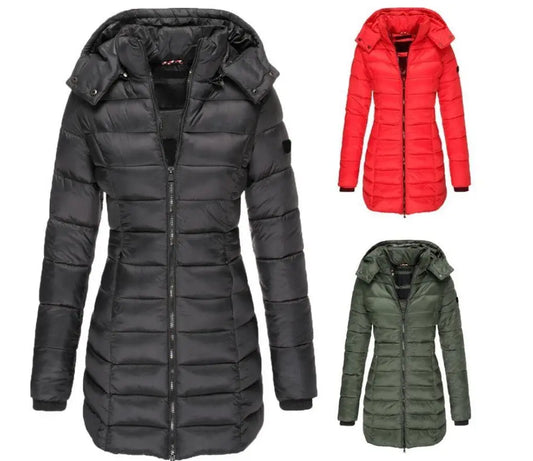 Autumn Winter Women Fashion Long Sleeve Hooded Zipper Slim Fit Jacket Solid Color 7 Colors