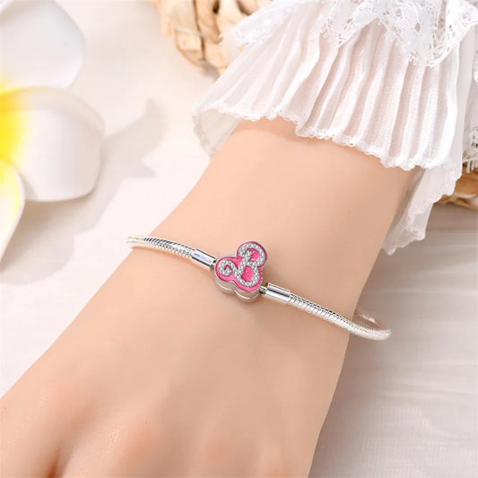 925 Sterling Silver Original Charm Beads Snake Chain Bracelet | Luxury Bangle for Women | Anniversary & Party Jewelry Gift