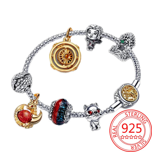 Game Theme 925 Sterling Silver Dragon, Egg, Throne, Night Light Heart, Ice Fire Bead, Wolf Head and Magic Flower Monster Charm