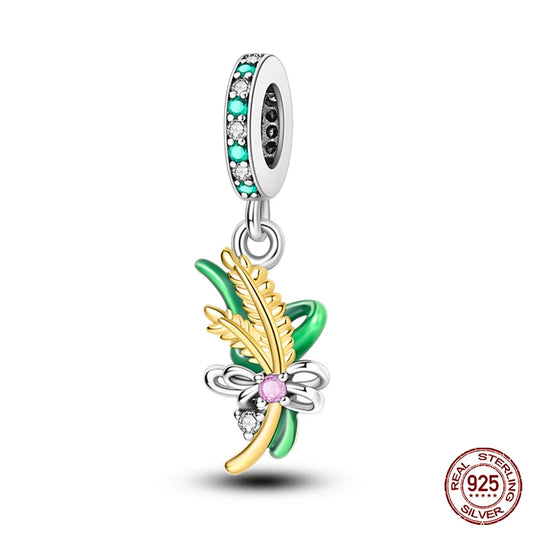 925 Sterling Silver Tree of Life Four-Leaf Clover Green Charms Beads – Fit Qikaola Bracelet DIY Jewelry