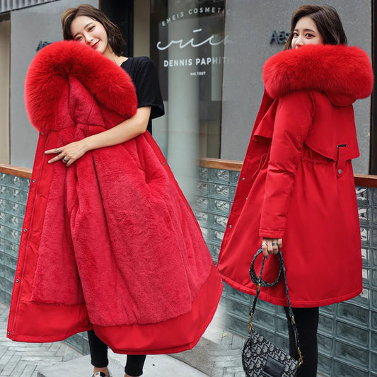 Plus Size Women's Parka Coat – Korean Style Slim Fit Winter Jacket with Zipper Closure