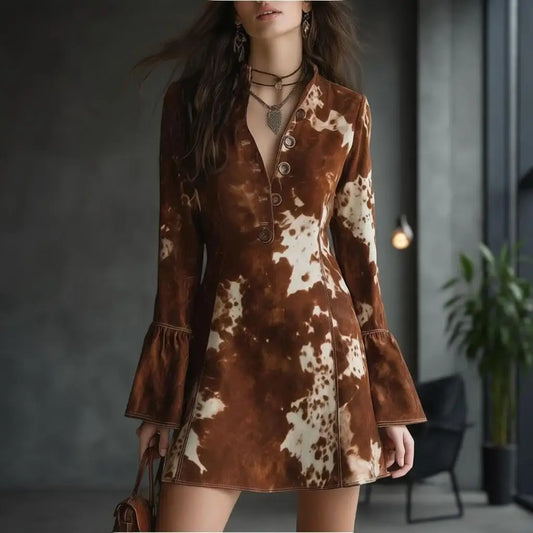 Women Fashionable Cozy Dress Trendy Color Blocking Single Breasted Dress Lady Spring Summer Elegant Casual Style Soft Dress