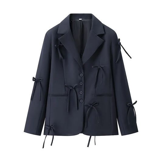 2025 new women's clothing fashion European and American style French fashion design bow decorative blazer