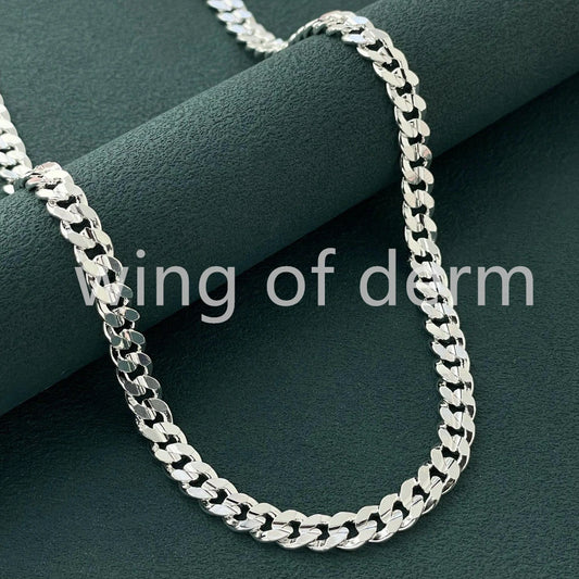 50–60cm 925 Sterling Silver 7mm Men's Cuban Sideways Necklace and Bracelet Set – Luxury Quality Jewelry Accessories