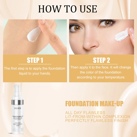 Color-Changing Concealer Foundation: Full Coverage, Long-Lasting & Transfer-Proof, Hydrating Dewy Finish Brightens Complexion