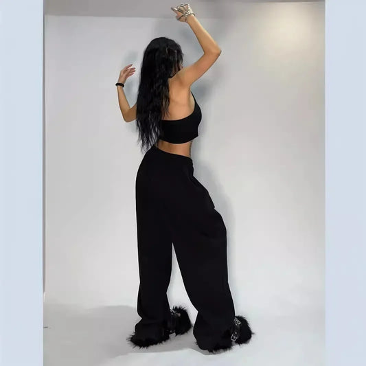 Casual Grey Sweatpants for Women – Loose Fit Parachute Pants with Starchy Waist