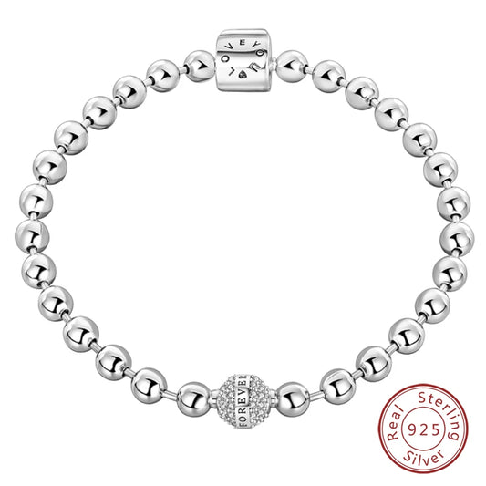 925 Sterling Silver Love Forever Bead Bracelet | 17–20CM Adjustable | Women’s Fine Anniversary Jewelry