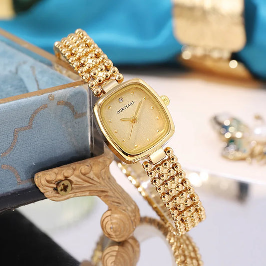 Women's Watch Small Square Watch Simple Light Luxury Gold Advanced Retro Art Versatile LadiesFashion Quartz Bracelet Watches