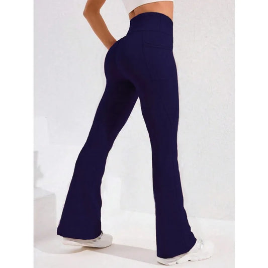 High Waist Flare Yoga Pants for Women – Wide Leg Running Tights with Pocket & Butt Lift