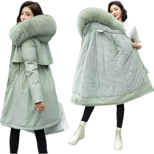 Plus Size Women's Parka Coat – Korean Style Slim Fit Winter Jacket with Zipper Closure