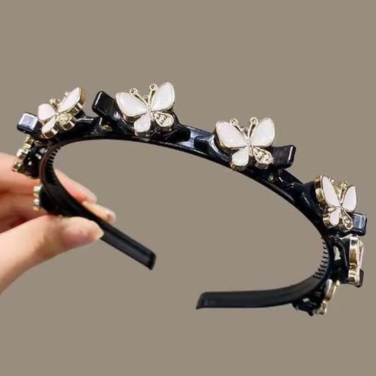 Hair Accessories Elegant Hair Bands with Clips Sweet Shiny Women Butterfly Hair Hoop Plastic Hair Weaving Tool Hairband Female
