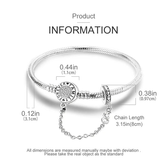 925 Sterling Silver Guardian Eternal Home Safety Chain Bracelet | 17–20CM Snake Bone Chain | Women’s DIY Charm Jewelry Gift